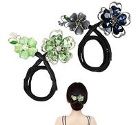 Fermaglio per capelli con fiore con strass, per acconciature chignon, bigodino per capelli pigri, clip per capelli con strass a coda di balena, facile creatore di chignon per chignon, forcine per