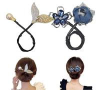 Fermaglio per capelli con fiore con strass, per acconciature chignon, bigodino per capelli pigri, clip per capelli con strass a coda di balena, facile creatore di chignon per chignon, forcine per