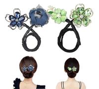 Fermaglio per capelli con fiore con strass, per acconciature chignon, bigodino per capelli pigri, clip per capelli con strass a coda di balena, facile creatore di chignon per chignon, forcine per