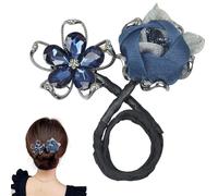 Fermaglio per capelli con fiore con strass, per acconciature chignon, bigodino per capelli pigri, clip per capelli con strass a coda di balena, facile creatore di chignon per chignon, forcine per