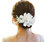 Fermaglio per capelli con fiore in metallo, fermacapelli laterale, con denti, fiocchi per capelli floreali, forcine per capelli, fermagli per capelli per donne e ragazze, per abiti da festival (bianco