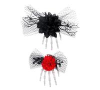 Fermaglio per Capelli con Fiori a Mano Scheletro Chic da 2 Pezzi con Set di Rete Nera, Ragno di Halloween con Forcine a Rete, Accessori per Capelli in Garza di Osso a Mano, per