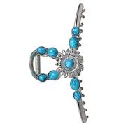 Fermaglio per capelli con gemma blu, per donna, stile occidentale, in metallo, stile retrò, con pietre preziose, antiscivolo, stile occidentale