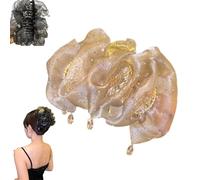 Fermaglio per capelli con nappa a ventaglio, elegante fermaglio per capelli con nappa in seta lucida, antiscivolo, in metallo, con strass, per acconciature