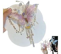 Fermaglio per capelli con nappa, con ali mobili 3D, grandi fermagli per capelli a forma di ala di fata, fermaglio per capelli con nappa, motivo farfalla e perline, per acconciature (rosa)