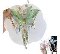 Fermaglio per capelli con nappa, con ali mobili 3D, grandi fermagli per capelli a forma di ala di fata, fermaglio per capelli con nappa, design a farfalla e perline, per acconciature (verde)