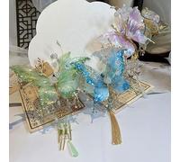 Fermaglio per capelli con nappa, con ali mobili 3D, grandi fermagli per capelli a forma di ali di fata, clip per capelli con nappa, design a farfalla e perline, per acconciature (3 pezzi)