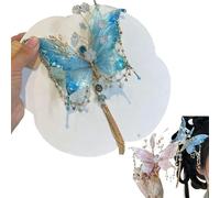 Fermaglio per capelli con nappe con lacrime a farfalla, grandi fermagli per capelli con ali mobili 3D, fermagli per capelli da donna, farfalla e perline, artigli per capelli per acconciature (blu)