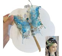 Fermaglio per capelli con nappe e lacrime di farfalla, artiglio 3D a forma di ala di fata con design con nappe di seta, comoda impugnatura antiscivolo per acconciature eleganti (blu)