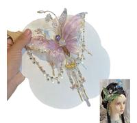 Fermaglio per capelli con nappe e lacrime di farfalla, artiglio 3D a forma di ala di fata con design con nappe di seta, comoda impugnatura antiscivolo per acconciature eleganti (rosa)
