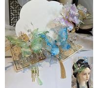 Fermaglio per capelli con nappe e lacrime di farfalla, artiglio a forma di ala di fata 3D con nappe di seta con perline, comoda impugnatura antiscivolo per acconciature eleganti (3 pezzi)