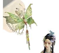 Fermaglio per capelli con nappe e lacrime di farfalla, grande fermaglio per capelli 3D a forma di ala di fata, con perline e ali mobili, accessori per acconciature carini (verde)