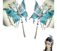 Fermaglio per capelli con nappe e lacrime di farfalla, grandi fermagli per capelli 3D a forma di ala di fata, con perline e ali mobili, accessori per acconciature carini (2 pezzi, blu)