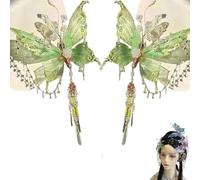 Fermaglio per capelli con nappe e lacrime di farfalla, grandi fermagli per capelli 3D a forma di ala di fata, con perline e ali mobili, accessori per acconciature carini (2 pezzi, verde)