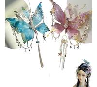 Fermaglio per capelli con nappe e lacrime di farfalla, grandi fermagli per capelli 3D a forma di ala di fata, con perline e ali mobili, accessori per acconciature carini (blu e rosa)