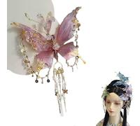 Fermaglio per capelli con nappe e lacrime di farfalla, grandi fermagli per capelli 3D a forma di ala di fata, con perline e ali mobili, accessori per acconciature carini (rosa)