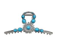 Fermaglio per capelli con pietra blu, ganasce geometriche ad incastro, molletta a lucida, decorazione antica, meccanismo di serraggio stabile in ferro, ornamento per capelli