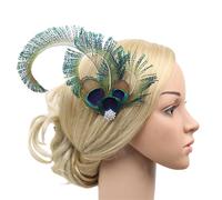 Fermaglio per capelli con piume di pavone per donna con strass Fascinator Hairpin copricapo per cocktail party stile francese clip per capelli