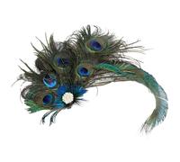 Fermaglio per capelli con piume di pavone per le donne con perle artificiali Fascinator Copricapo per cocktail party Harrettes degli anni '20