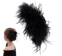 Fermaglio per capelli con piume di struzzo, colore nero, con piume, forcina in piume di struzzo artificiali, fermaglio per capelli, grande copricapo per acconciare i capelli, antiscivolo, di alta