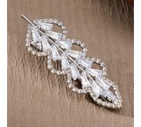 Fermaglio per capelli con strass di cristallo, a forma di foglia, accessorio per capelli da sposa color argento
