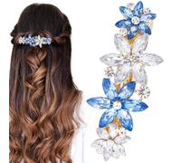 Fermaglio per capelli con strass di cristallo HINZIC, fiore blu trasparente, fermagli per capelli da sposa, ballo di fine anno, fidanzamento, ele