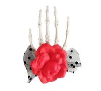 Fermaglio per capelli con teschio di Halloween per le donne grande scheletro mano forcina per capelli femminile gotico fiore clip laterale giorno della morte copricapo