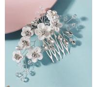 Fermaglio per capelli da donna a forma di fiore solido con perle e strass, per feste di nozze, copricapo da sposa F