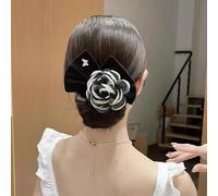 Fermaglio per capelli da donna, con fiore e fiocco, grazioso accessorio per chignon, vivace fermaglio a mezzo pettine per trecce, coda di cavallo, da indossare tutti i giorni, feste, giochi di ruolo