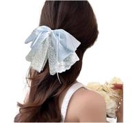 Fermaglio per capelli da donna con pizzo e fiocco, stile retrò francese, in tessuto, elegante accessorio per capelli per l'estate, delicato fermaglio per capelli viola (blu)