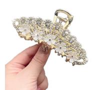 Fermaglio per capelli da donna, in metallo, con nappa, con strass pieni di strass, elegante artiglio di cristallo, per coda di cavallo Updo, stile glamour quotidiano (fiore con diamanti a 23 corone)