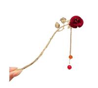 Fermaglio per capelli da donna in stile nazionale di Capodanno Copricapo elegante di fascia alta Ornamenti per capelli nuovo cinese rosa rossa rosa floccato antico
