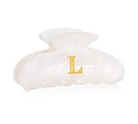 Fermaglio per capelli in acrilico da donna, con monogramma bianco, grande fermaglio per capelli, alla moda, glitterato, accessorio per capelli elegante e resistente, lettera L