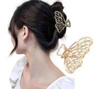 Fermaglio per capelli in metallo dorato a forma di farfalla, da donna, spesso, antiscivolo, con clip per capelli cave, accessori alla moda per donne e ragazze con accessori lunghi e spessi e ricci per