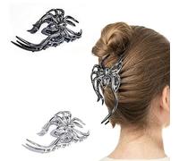 Fermaglio per capelli in metallo, stile gotico, color argento, accessori per capelli spaventosi per Halloween, feste in maschera, cosplay (ragno-argento e nero)