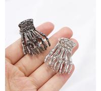 Fermaglio per capelli in metallo, stile gotico, color argento, accessori per capelli spaventosi per Halloween, feste in maschera, cosplay (S-argento e nero)