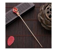 Fermaglio per capelli in stile cinese vintage Hanfu, forcina per capelli da donna in metallo smaltato (cristallo rosso oro)