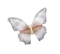 Fermaglio per capelli in tulle con perle artificiali, ali sfumate in diversi colori, ideali per matrimoni o uso quotidiano, design leggero (grigio)