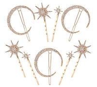 Fermaglio per Capelli Luna Forcine Strass Mollette Capelli Metallo Stella Geometriche Dorata Fiocco di Neve per Donne Ragazze Pettinatura 9 Pezzi