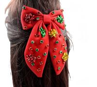 Fermaglio per capelli natalizio, fiocco in tessuto rosso con strass e decorazioni a stella, 13 cm x 20 cm, accessorio per capelli