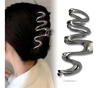 Fermaglio per capelli ondulato e irregolare, in metallo, 1 pezzo, nero, a forma di squalo, antiscivolo, elegante, accessorio per capelli, accessori per capelli, decorazioni quotidiane (onde nere)