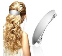 Fermaglio per Capelli Ovale, 7,9x3cm Metallo Fermaglio Francese Fermagli per Capelli Vintage Antiscivolo Semplice Accessori per Capelli da Ballo di Fine Anno per Donna Lady (Argento)