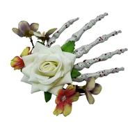 Fermaglio per capelli punk con teschio e fiori, design divertente ed elegante, per feste in costume e uso quotidiano Halloween con teschio rosa