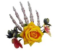 Fermaglio per capelli punk con teschio e fiori, design divertente ed elegante, per feste in costume e uso quotidiano Halloween con teschio rosa