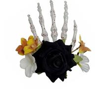 Fermaglio per capelli punk con teschio e fiori, design divertente ed elegante, per feste in costume e uso quotidiano Halloween con teschio rosa