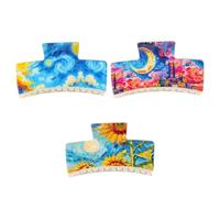 Fermaglio per capelli quadrato 3 pezzi con pittura ad olio tema antiscivolo artiglio dettagli accessori artistici per allenamenti e accessori per lo styling quotidiano stile europeo