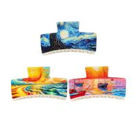 Fermaglio per capelli quadrato 3 pezzi con pittura ad olio tema antiscivolo artiglio dettagli accessori artistici per allenamenti e accessori per lo styling quotidiano stile europeo