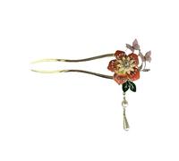 Fermaglio per capelli vintage cinese in lega con nappa, design floreale antico dipinto a goccia, accessorio per capelli per donne, costume Hanfu, festa di nozze, regalo culturale