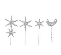 Fermaglio per Chioma a Forma di Stella e Luna, 4 Pezzi | Lega Argentata, Finitura Creativa e Affascinante, Resistente al Calore, Lucente Sotto Sole, 1 Sacchetto
