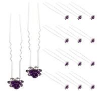 Fermaglio per Chioma a Rosa con Cristalli, 20 Pezzi, 7x1x1cm | Lega e Cristalli, a Forma di U, Porpora, per Trecce, Veli e Occasioni Speciali
